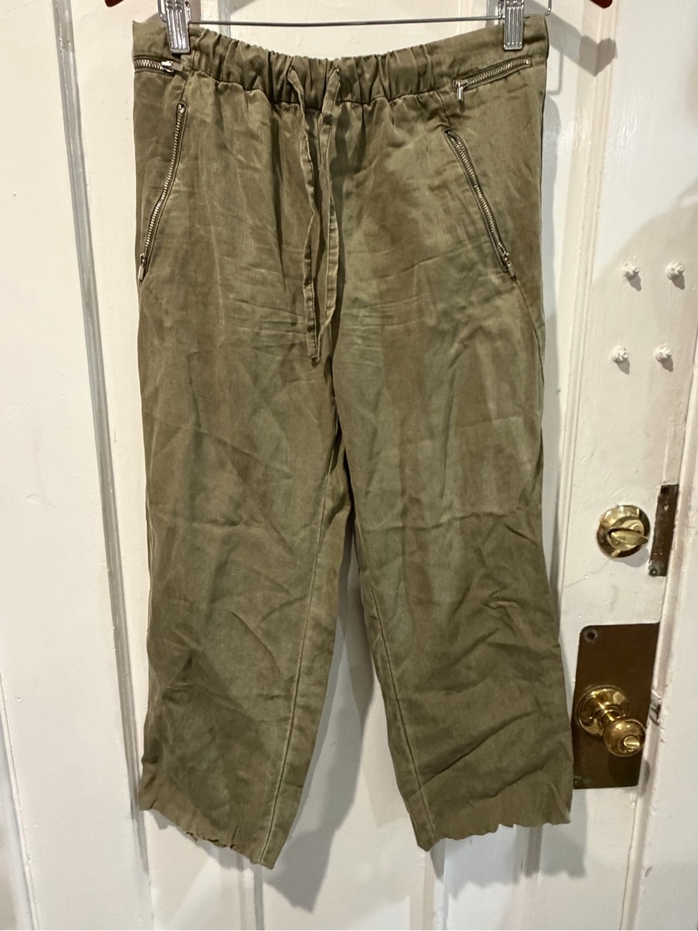 Zara Olive Drawstring Cargo Pants with Zip Pockets